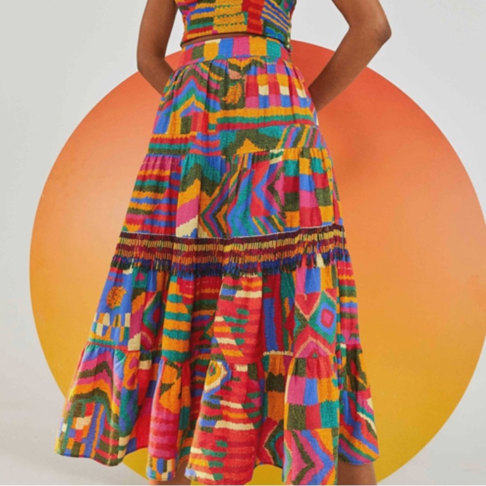 Rare Farm Rio XL summer patches beaded midi skirt - Picture 3 of 13